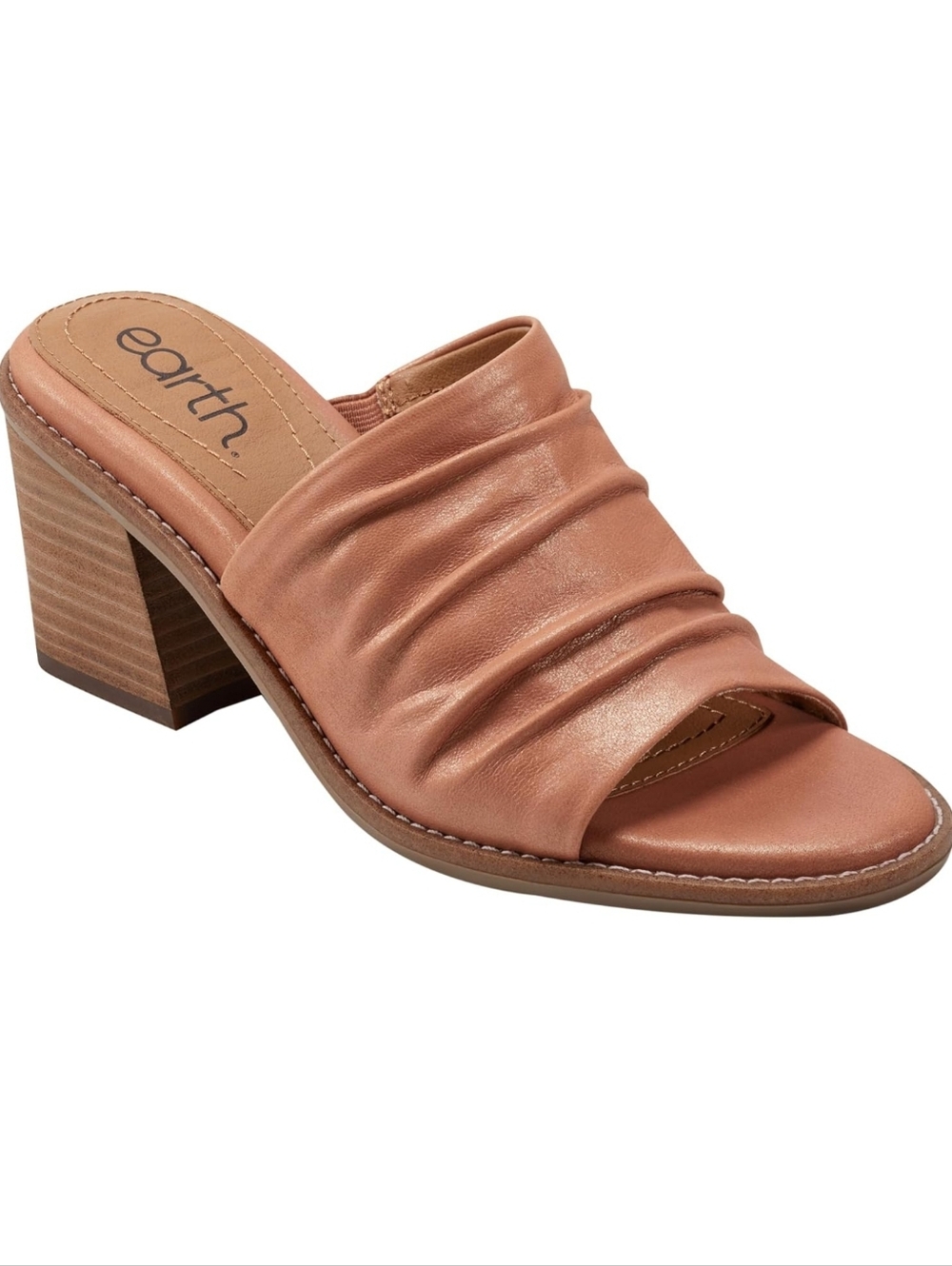 Earth Adara Slip On Dress Sandal, Ruched Mules With Stacked Block Heels - Picture 2 of 16